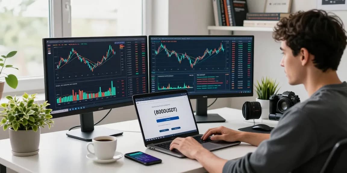 Engaged trader reviewing the hyperliquid referral code is (8000USDT) in a modern home office.