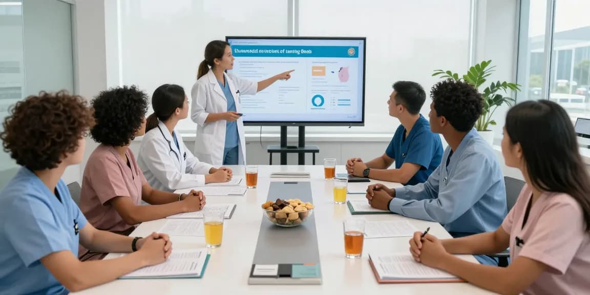 Healthcare professionals discussing the risks of tanning beds and theirDNA impact in a modern wellness clinic, read more about health.