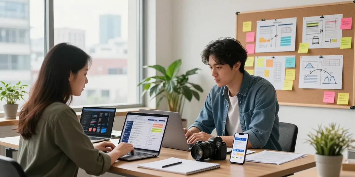 Innovative marketing professional analyzing MidiaKit data in a bright workspace.