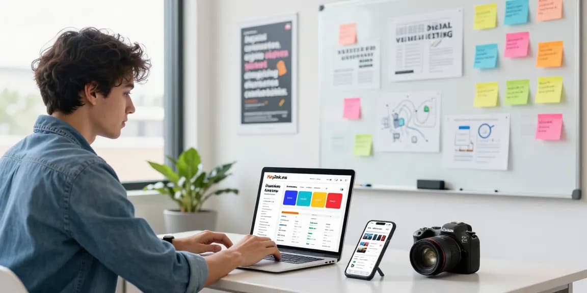 Workspace dengan GEGESLOT dan dashboard Heylink.me yang menarik.