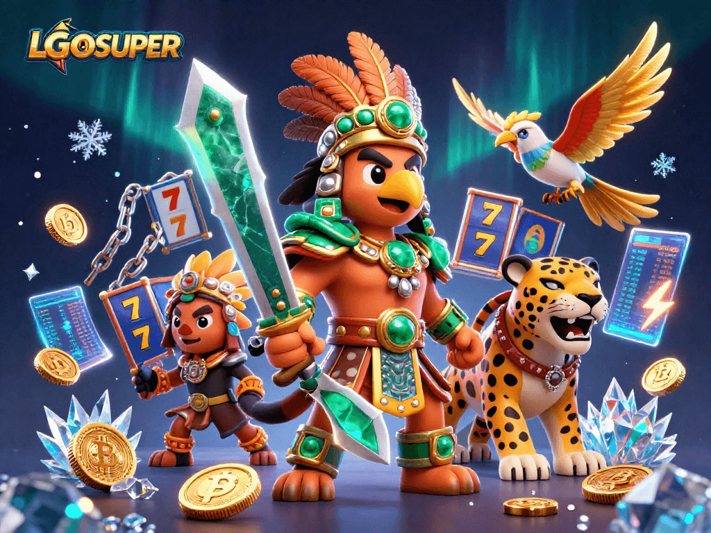 Experience exciting gameplay with LGOSUPER slots featuring vibrant neon coins and immersive character interactions.