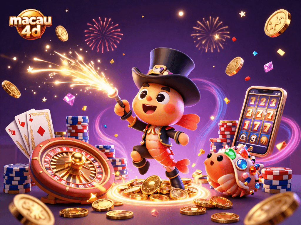 Engage with macau 4d gaming action featuring an anglerfish, pirate shrimp, and gem snail amidst casino treasures.