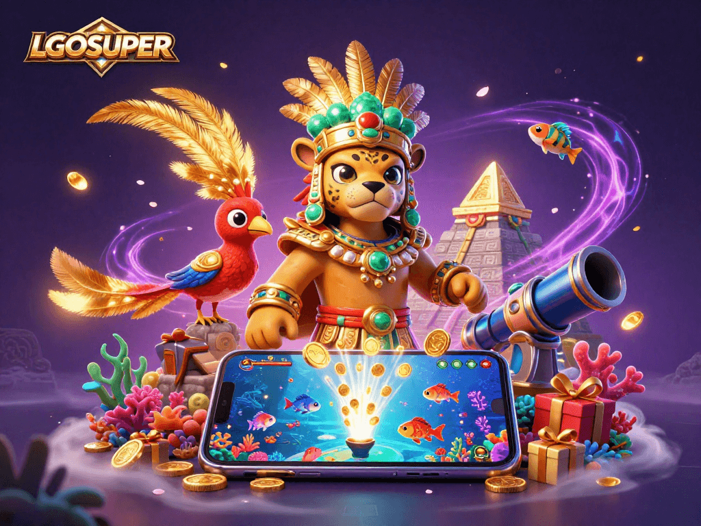 Engage with the LGOSUPER fish shooting game platform featuring vibrant characters and underwater gaming elements.