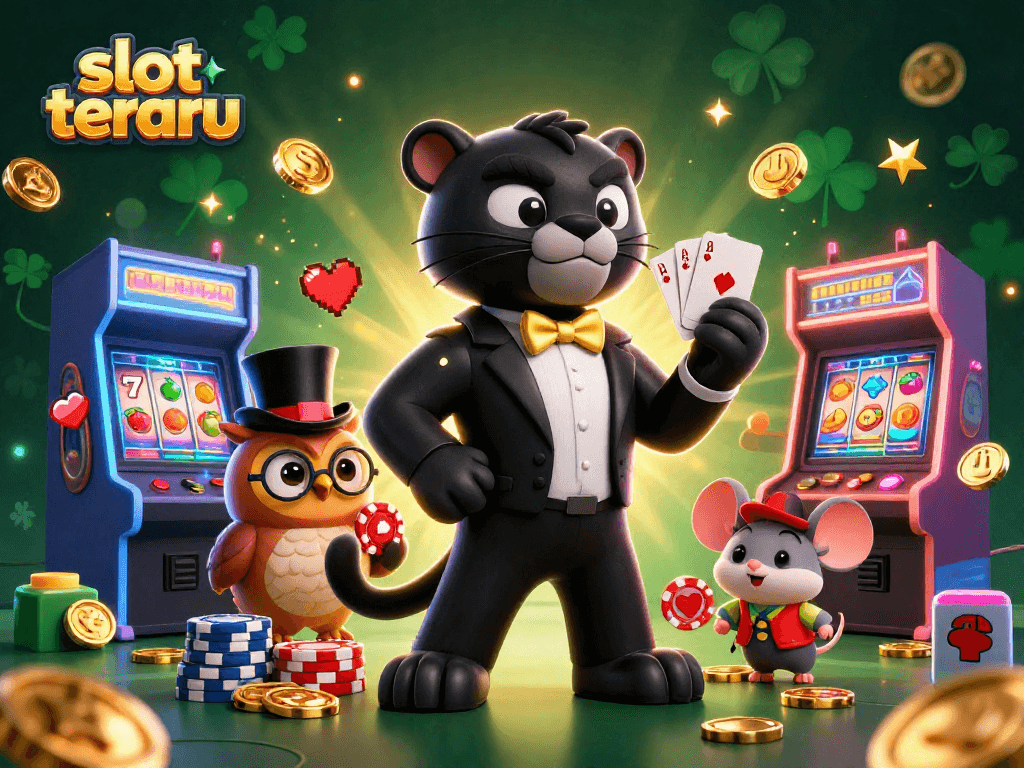 Play exciting new slot terbaru games with this vibrant casino illustration featuring unique characters and elements.