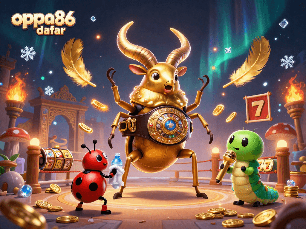 oppa86 daftar promotion featuring dynamic gaming elements and fun cartoon characters