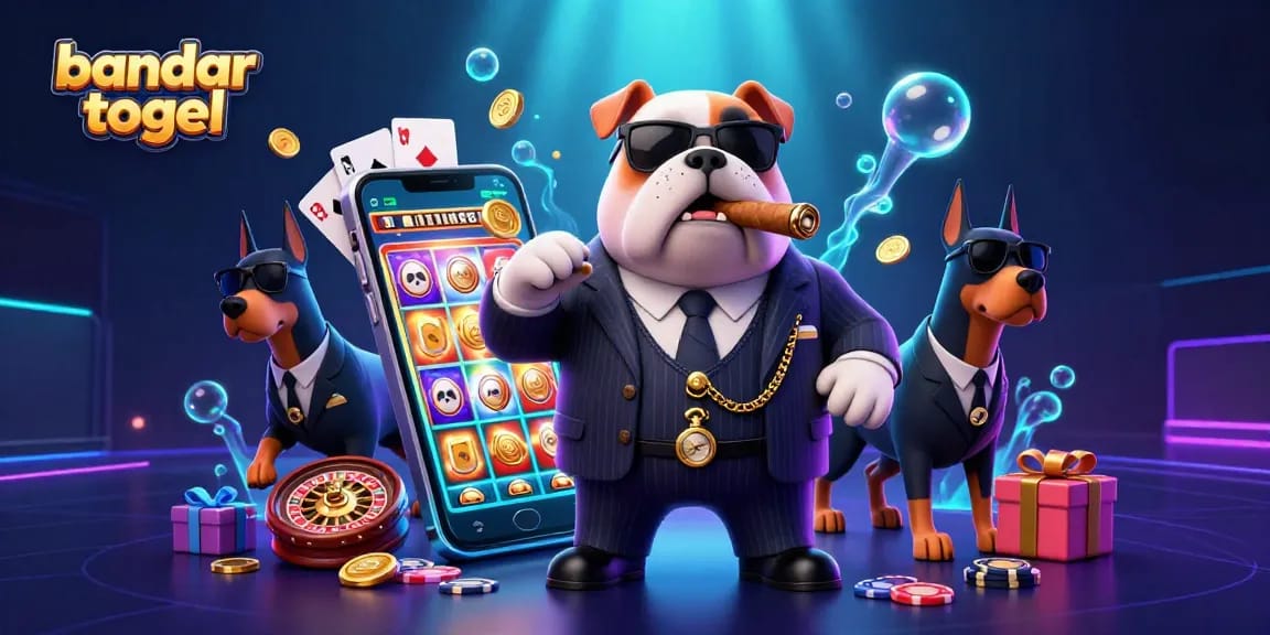 Engage with bandar togel as the colorful slot game spins beside a mafia boss and bodyguard dogs.