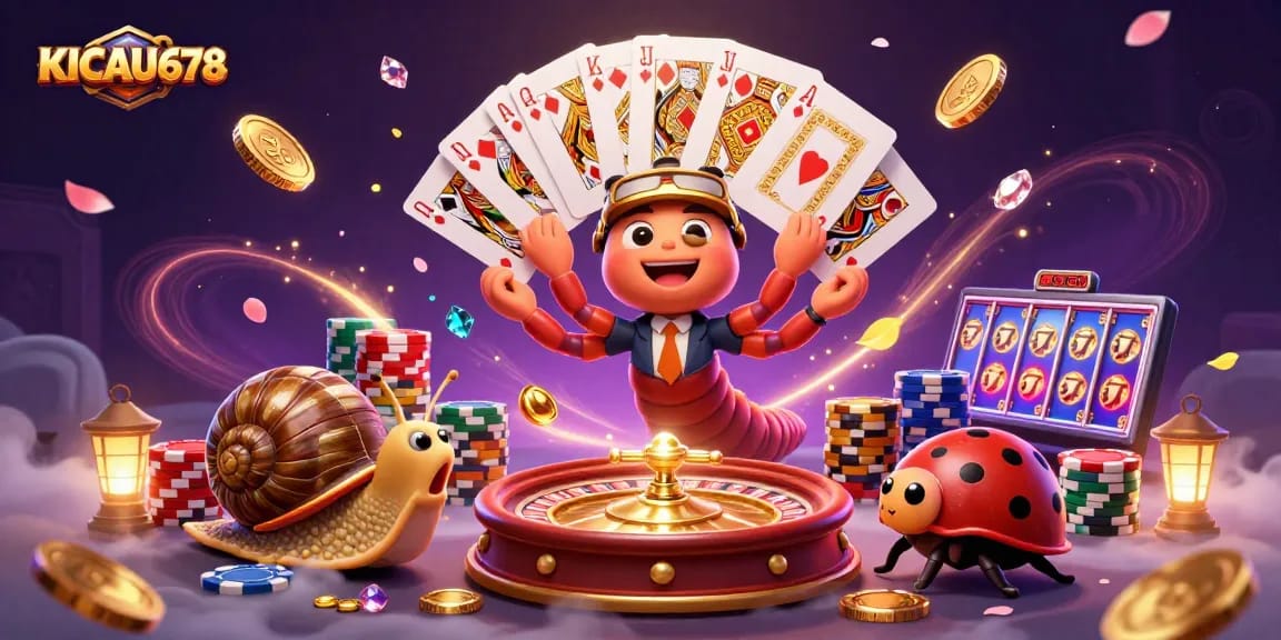 Experience thrilling gameplay at KICAU678 with an exciting 3D cartoon casino scene.
