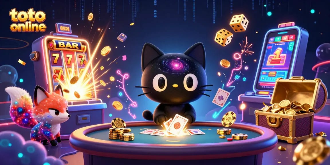 Slot online toto dengan karakter kucing hitam berwarna galaksi dan fox nebula, memikat chip emas.
