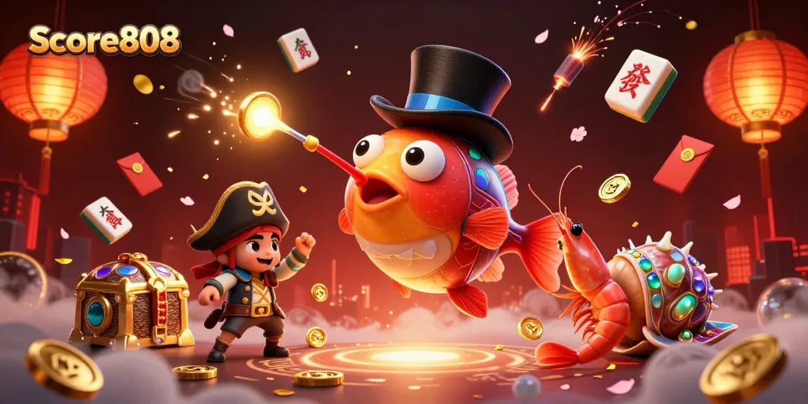 Score808 ignites excitement with glowing treasures in a lively underwater gaming scene.