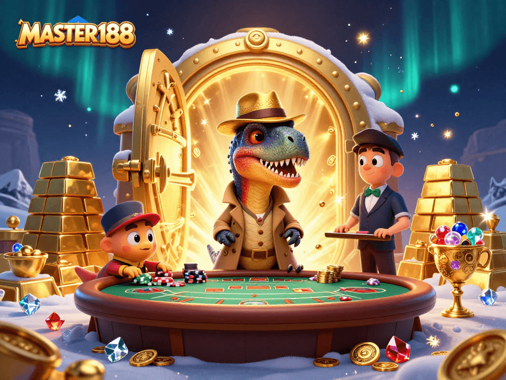 Experience the thrill of MASTER188 as a velociraptor card counter navigates a casino