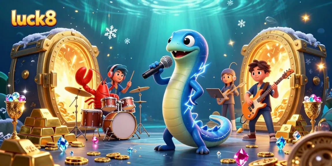 Experience luck8's vibrant underwater casino with an electric eel DJ and captivating treasures.