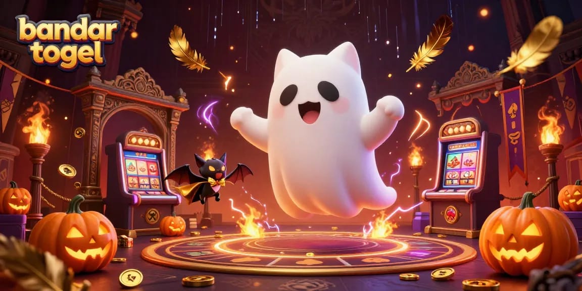 Engage with bandar togel in a vibrant haunted casino scene filled with dynamic gaming elements.