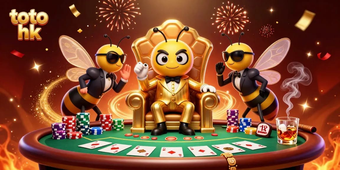Menang di toto hk dengan ilustrasi kasino penuh warna yang menggambarkan raja serangga.
