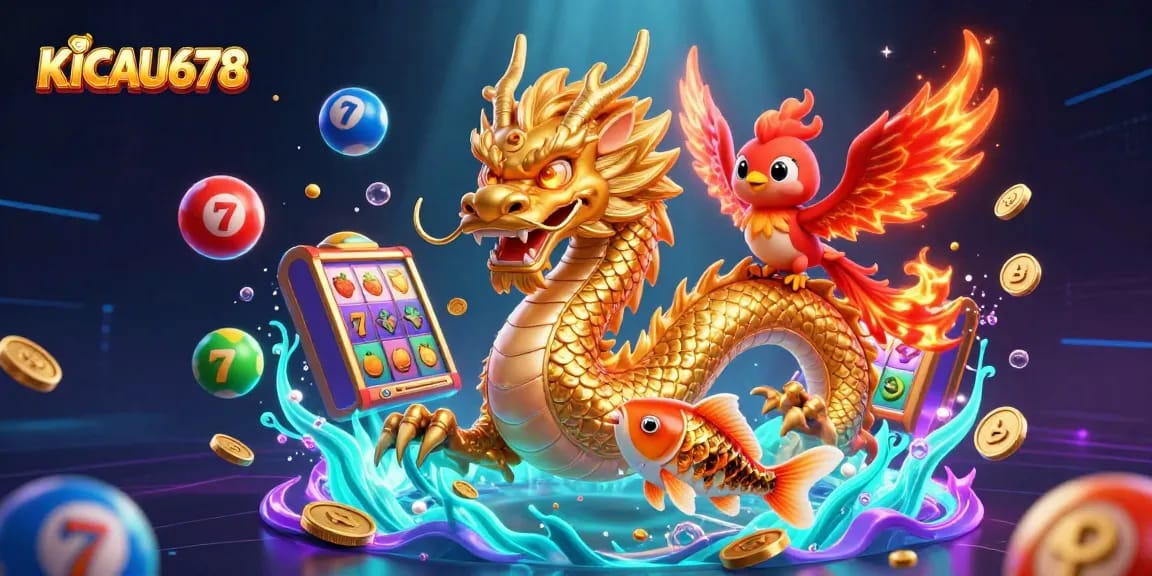 KICAU678 offers a thrilling online gaming experience with a golden dragon and vibrant gaming elements.