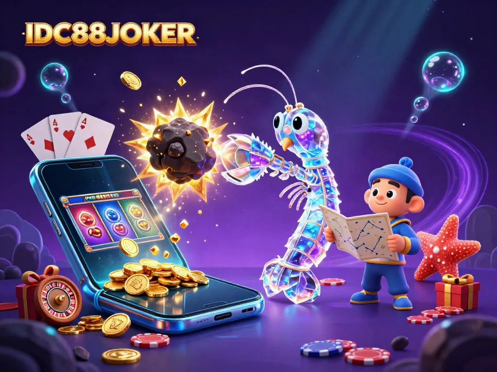 Engage in exciting gameplay at IDC88JOKER with the mantis shrimp and starfish amidst dynamic casino elements.