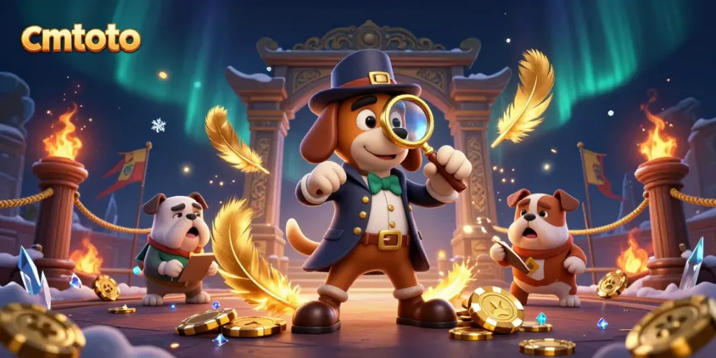 Menangkan permainan di CMTOTO dengan slot jackpot dan karakter lucu di latar belakang.