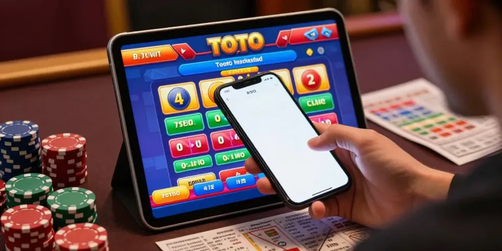 Pengguna terlibat dalam permainan toto online dengan grafik hidup dan tiket taruhan, menciptakan suasana menarik untuk alexistoto.