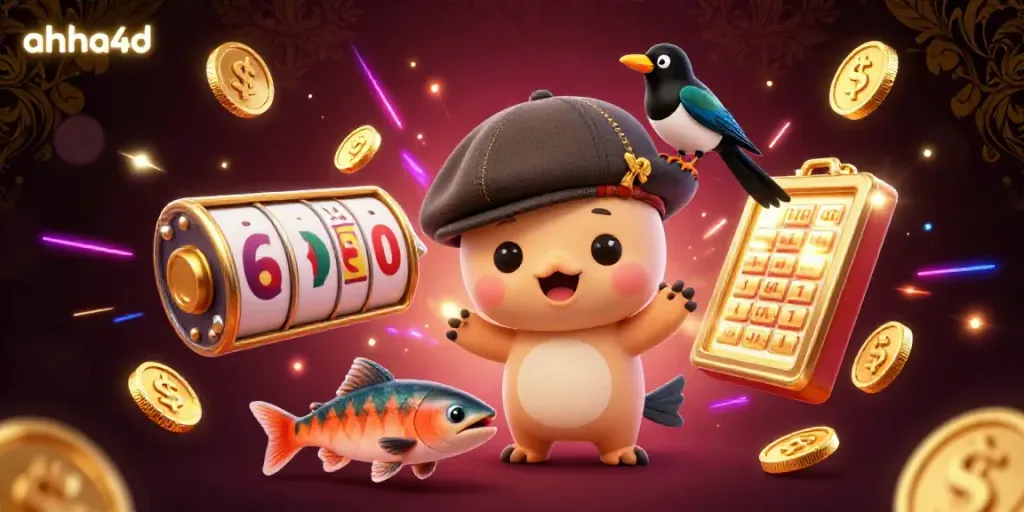 Permainan seru di ahha4d, menampilkan karakter 3D lucu dan elemen slot yang menarik.