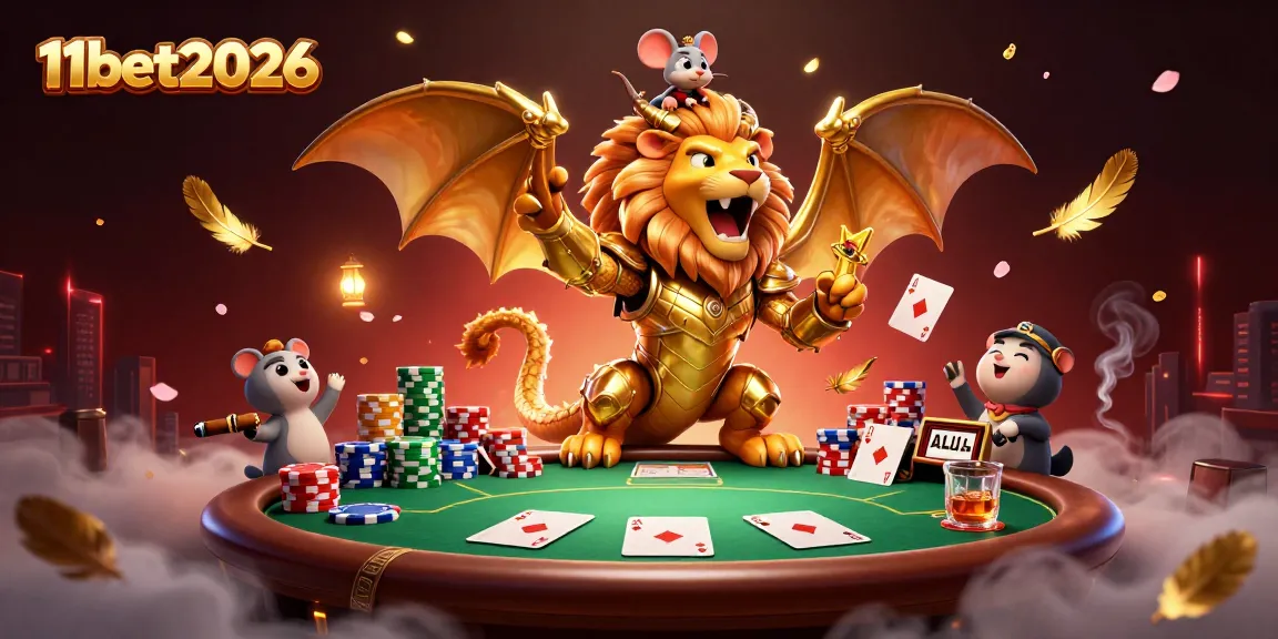 Experience thrilling poker action with 11bet2026, featuring vibrant characters and casino elements.