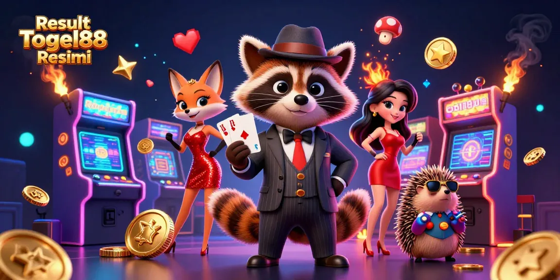 Play top games and win big at Result Togel88 Resmi, featuring 3D cartoon characters in a casino scene.