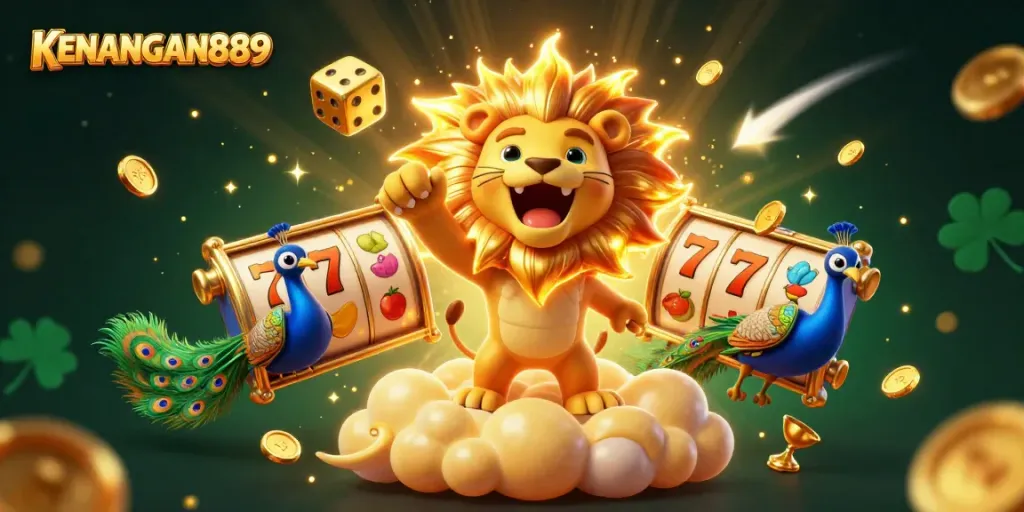 Spin and win with KENANGAN889's triumphant lion and dynamic casino elements!