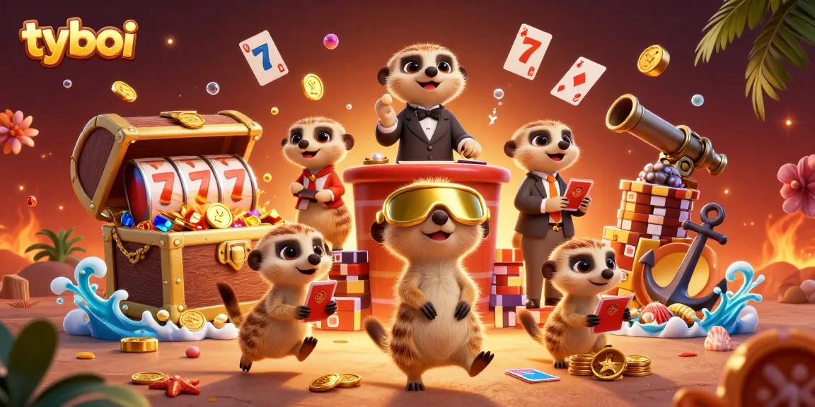 Experience the thrilling gaming world of tyboi with playful meerkats in a vibrant casino setting.