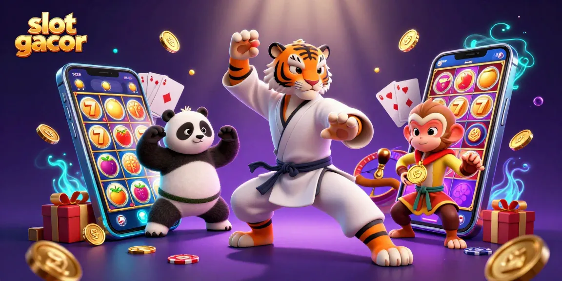 Engage with slot gacor strategies as kung fu characters showcase winning symbols and excitement.