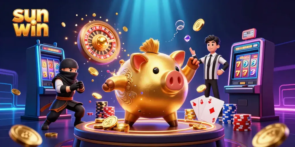 Experience thrilling gameplay with sun win at the center of our vibrant casino scene featuring dynamic elements and characters.
