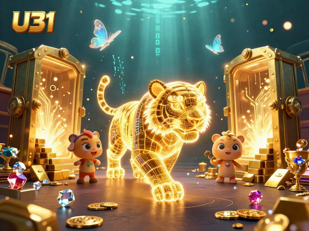 Experience thrilling gameplay with U31's golden tiger navigating a vibrant casino landscape.