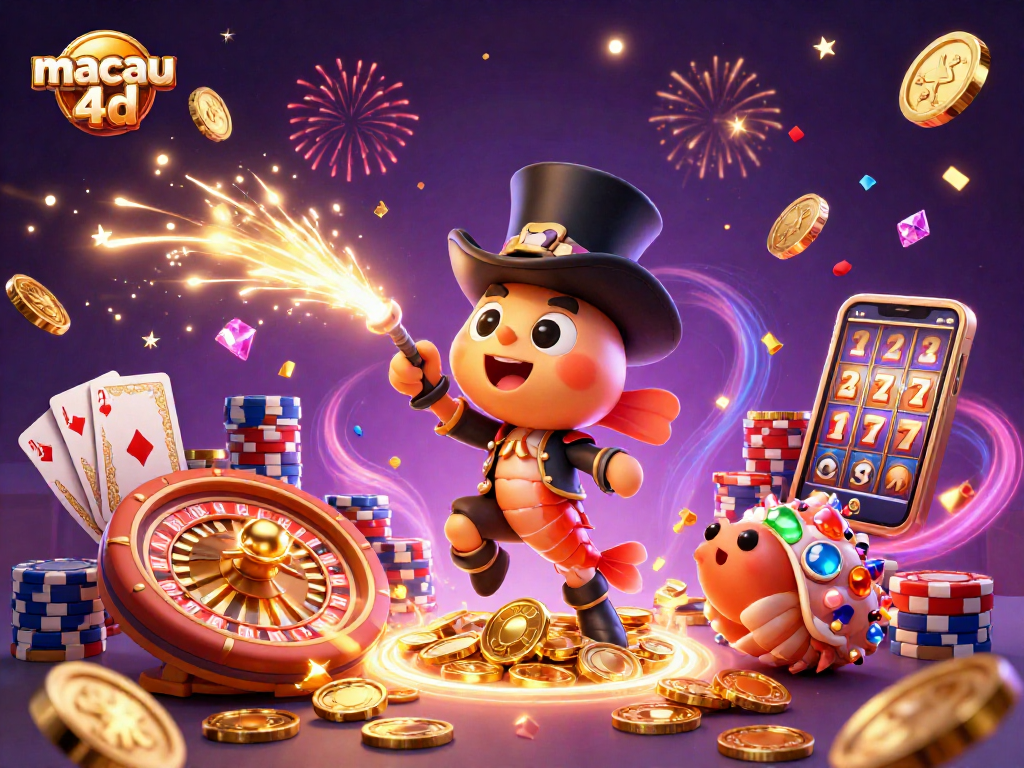 Engage with macau 4d gaming action featuring an anglerfish, pirate shrimp, and gem snail amidst casino treasures.