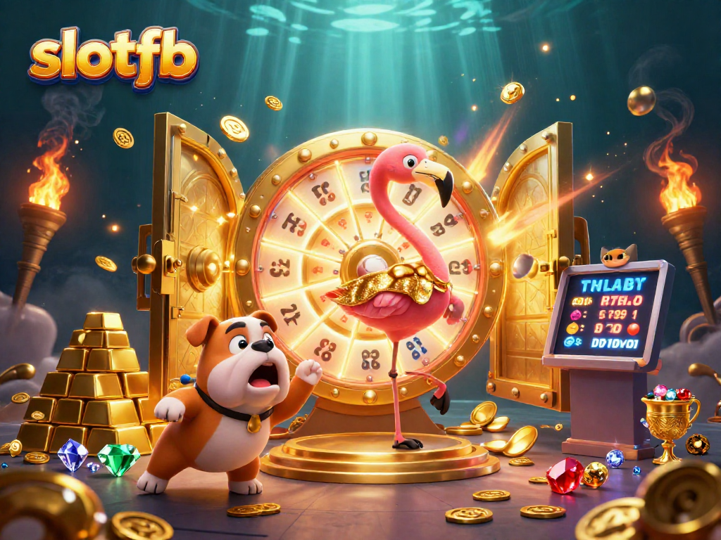 Experience winning excitement at slotfb with a vibrant 3D casino illustration featuring dynamic game show characters.