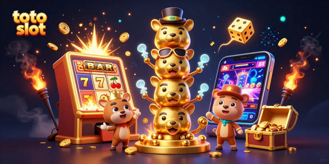 Menangkan jackpot di toto slot dengan mesin slot 3D yang penuh koin dan simbol keberuntungan.