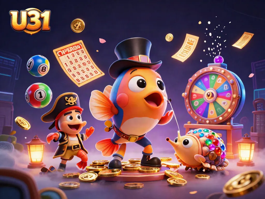 Winning U31 jackpot with exciting casino characters and vibrant lottery elements