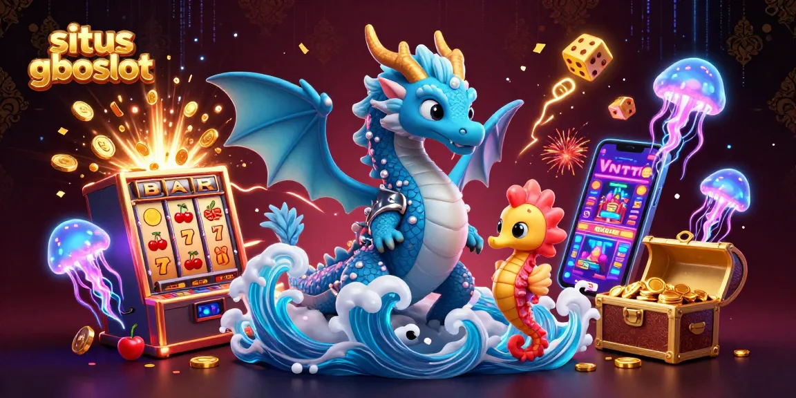 Mainkan situs gboslot dengan naga air dan slot jackpot berkilauan yang mengelilinginya.