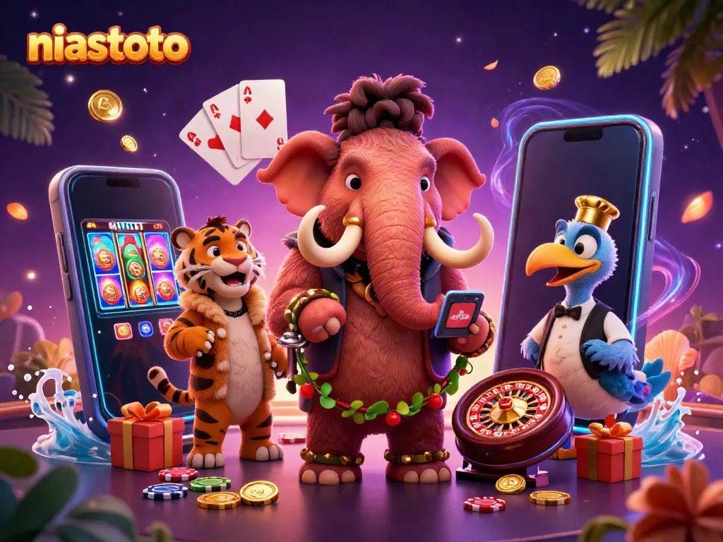 Memeriksa ID dan menikmati permainan di kasino dengan niastoto sebagai tema utama dalam ilustrasi 3D.