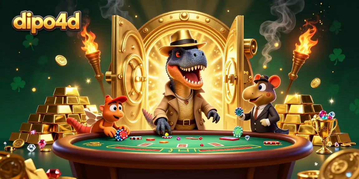 Engage in thrilling card games with dipo4d at a vibrant blackjack table featuring playful dinosaur characters.