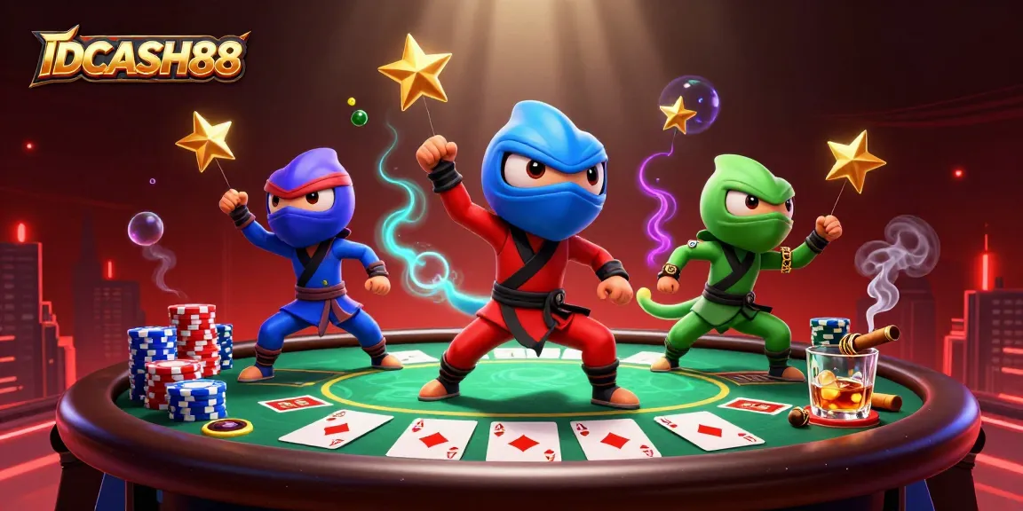 Experience thrilling gameplay with IDCASH88 as ninja chameleons engage in vibrant casino action.
