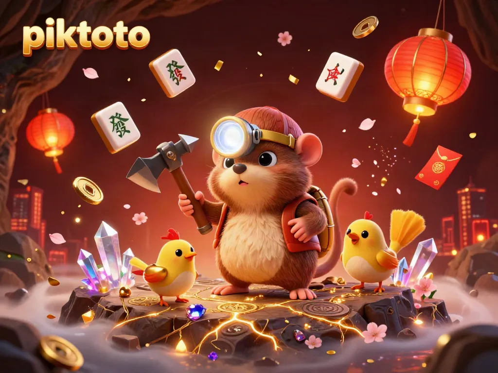Experience the thrill of piktoto with a treasure hunter mole cartoon mining gems in a lavish casino setting.
