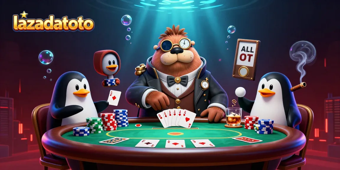 Experience the thrill of poker with lazadatoto's vibrant underwater scene featuring unique characters.