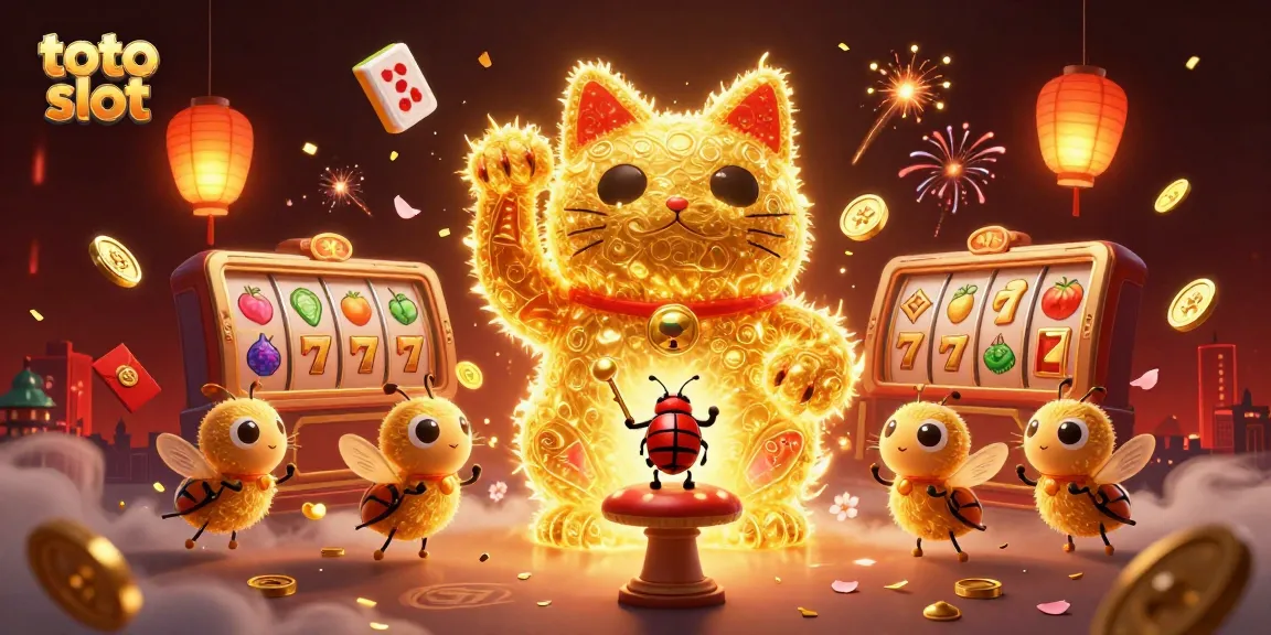 Menggoda para pemain toto slot dengan kucing keberuntungan besar dari kunang-kunang di kasino.