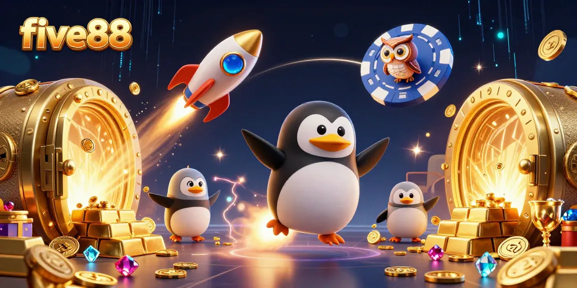 Experience the excitement of winning at five88 in this vibrant 3D casino adventure illustration.