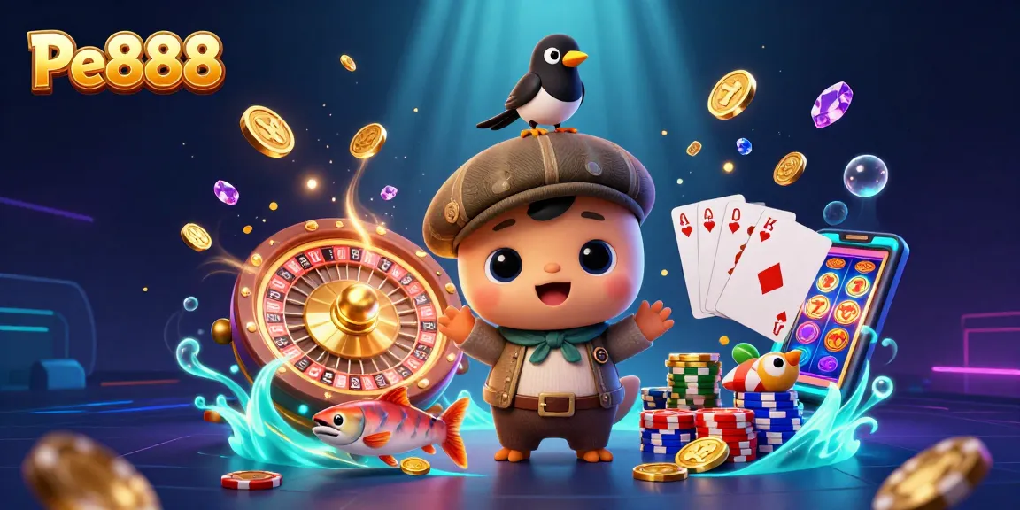Experience Pe888 with vibrant 3D cartoon scene showcasing winning moments in a lively casino atmosphere