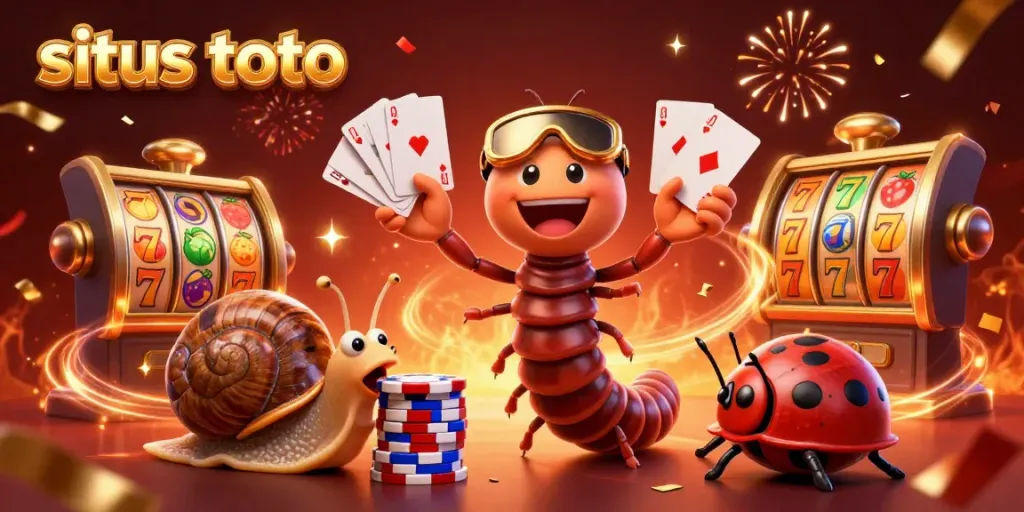 Menangkan bandar situs toto dengan dealer kartun dan chip besar di latar belakang penuh kemeriahan.