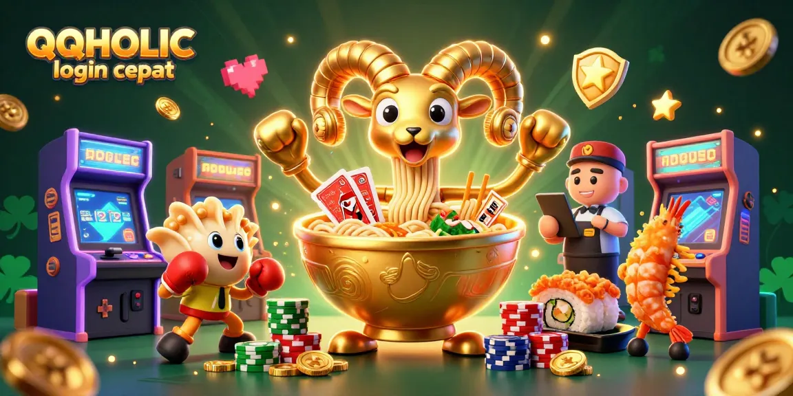 Experience thrilling gameplay with QQHOLIC login cepat featuring animated characters and casino elements.