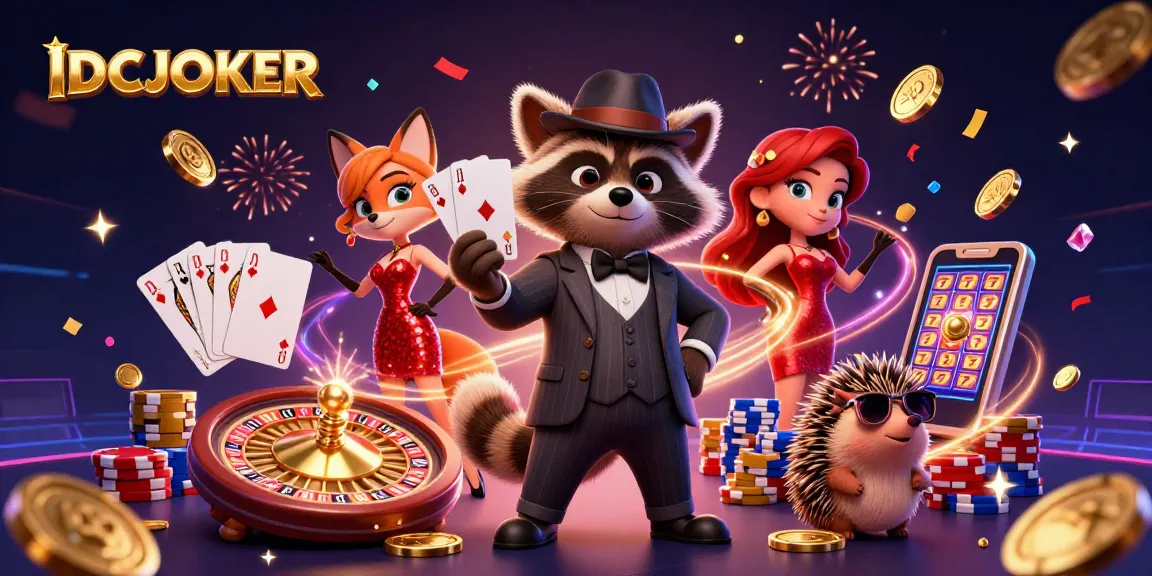 Play classic card games at IDCJOKER with excitement and rewards, featuring colorful casino elements.