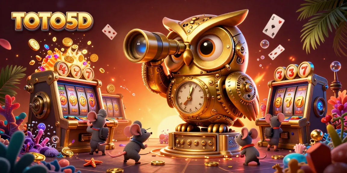 TOTO5D menampilkan karakter hantu emas menunggu pemain di kasino sambil dikelilingi koin emas.