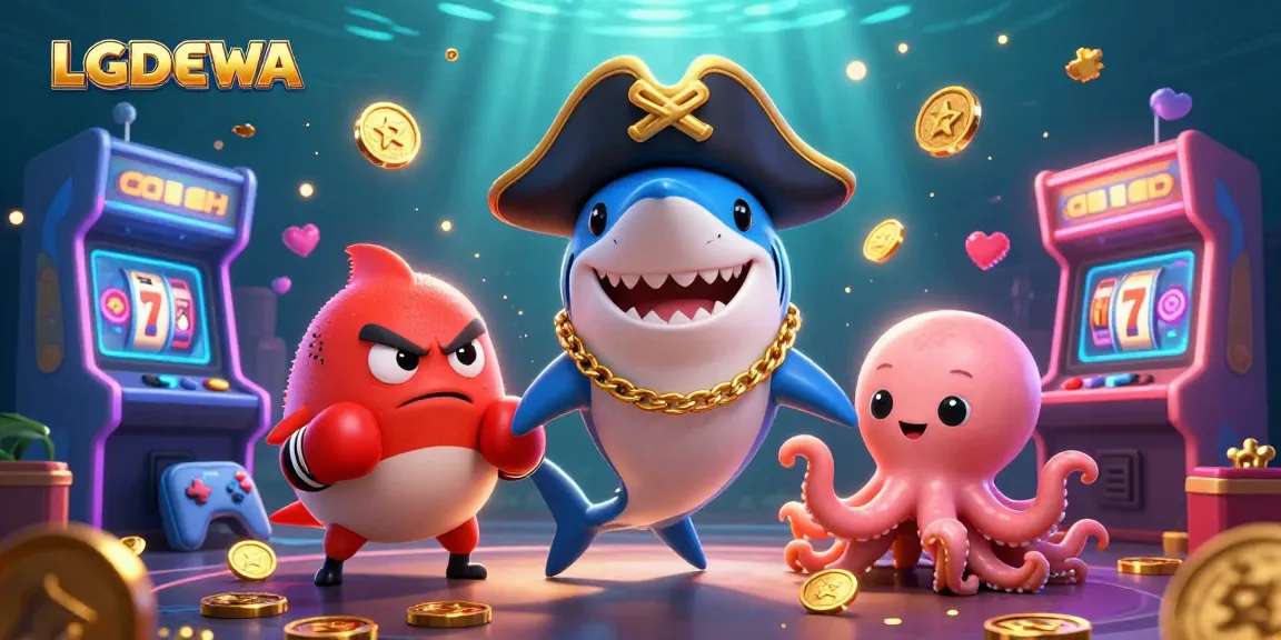 Experience the excitement of LGODEWA as a cartoon shark, pufferfish, and octopus engage in thrilling casino adventures.