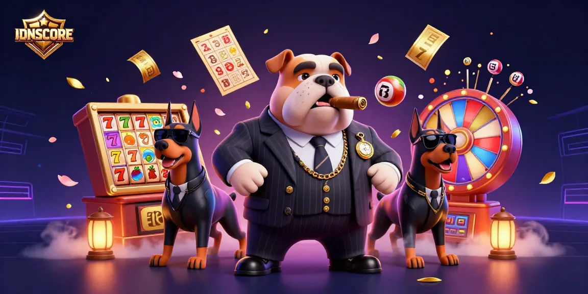 IDNSCORE features engaging slot reels amidst a dynamic casino scene with vibrant elements.