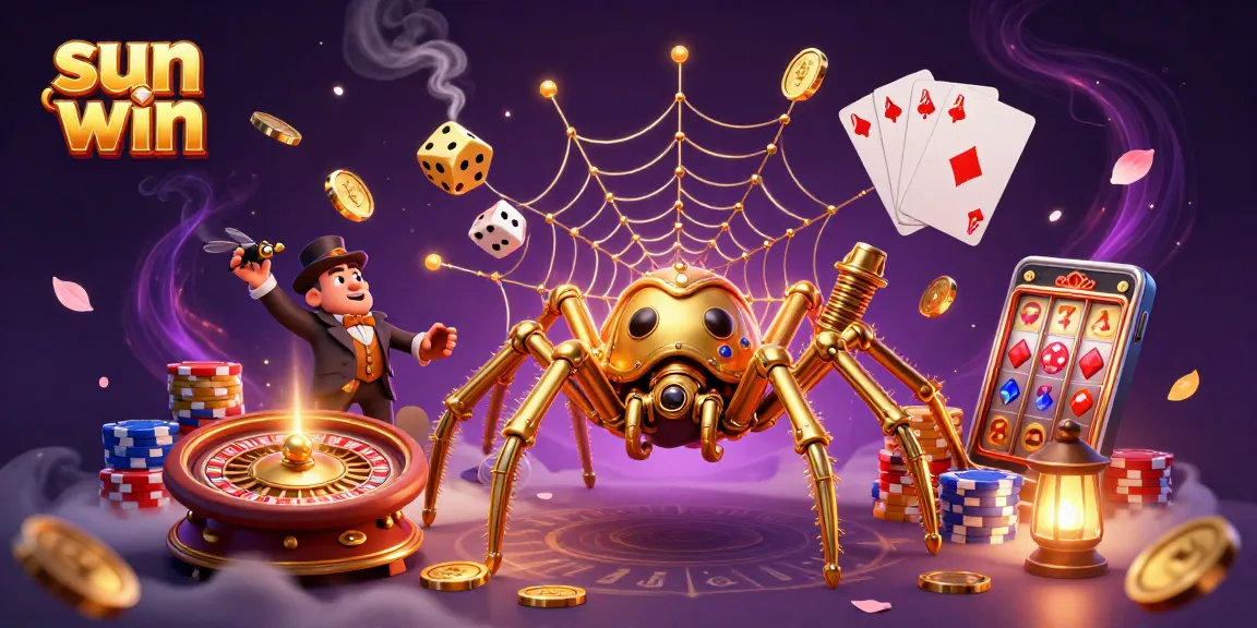 Spin and win big with sun win's vibrant 3D casino illustration showcasing gaming excitement and fortune