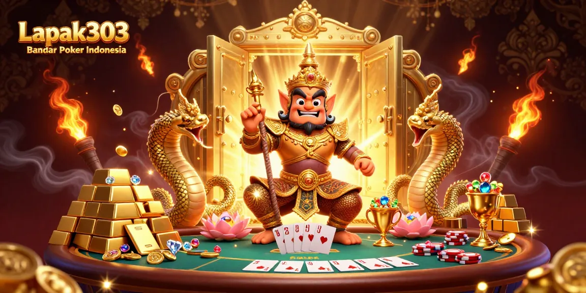 Permainan poker menarik di Lapak303 Bandar Poker Indonesia dengan suasana gemerlap dan para penjaga kuil.